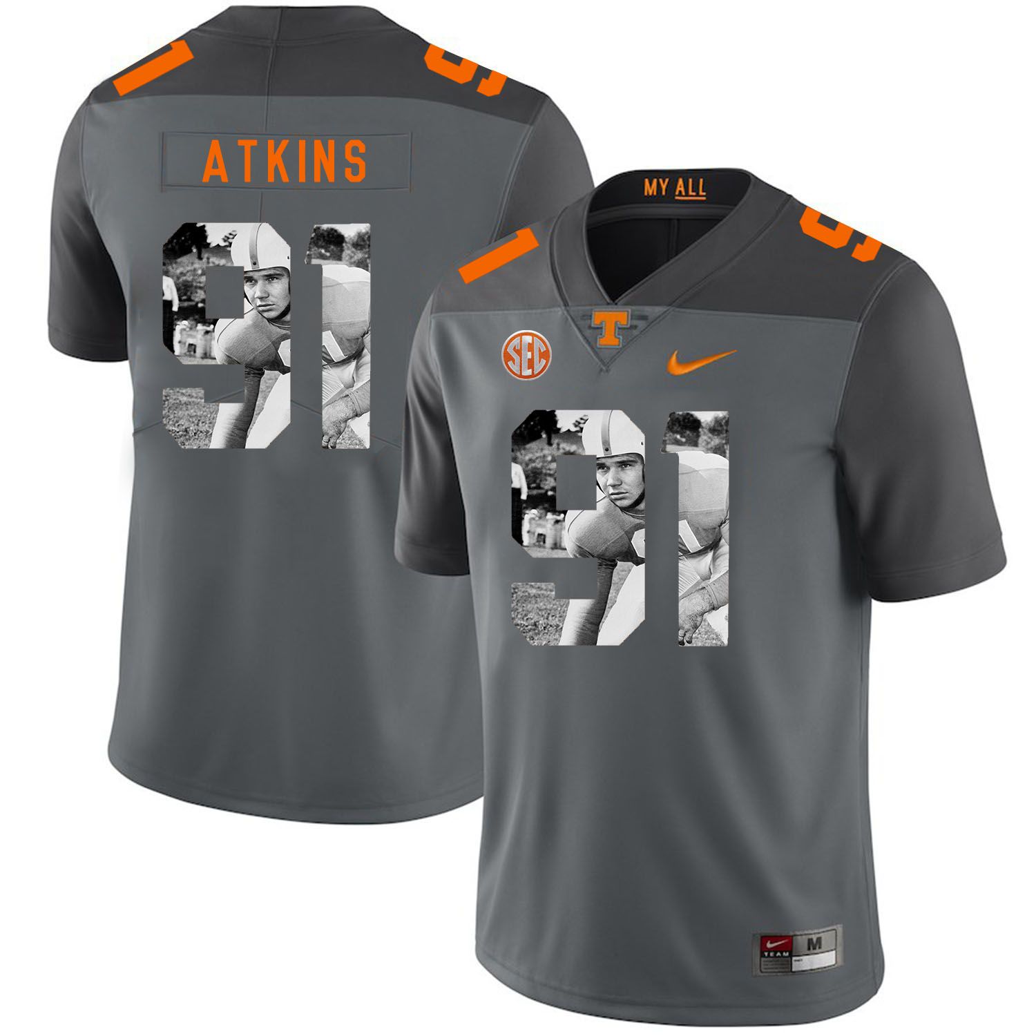 Men Tennessee Volunteers #91 Atkins Grey Fashion Edition Customized NCAA Jerseys->customized ncaa jersey->Custom Jersey